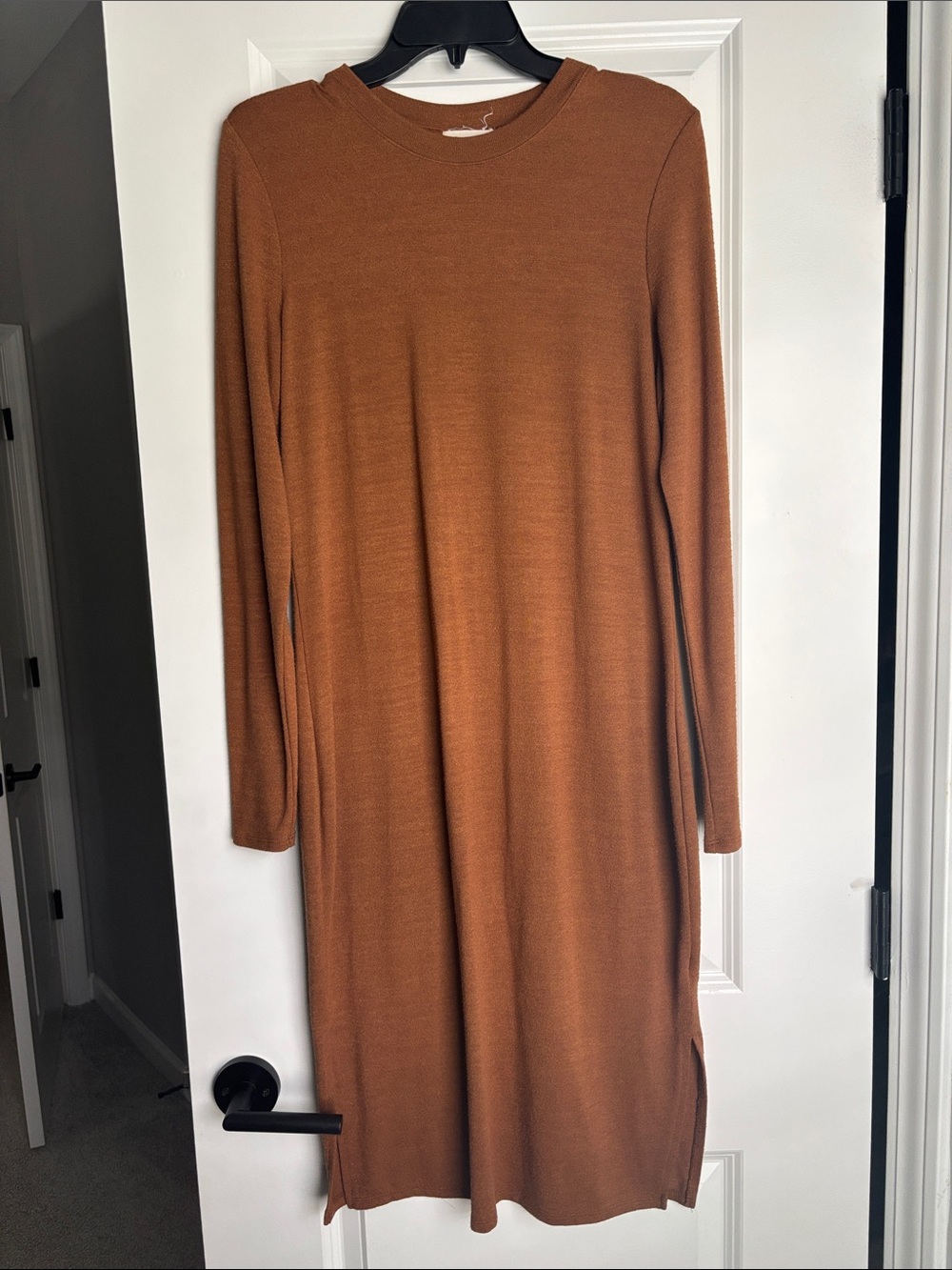 Long Sleeve Maxi Knit Dress in Rust Brown